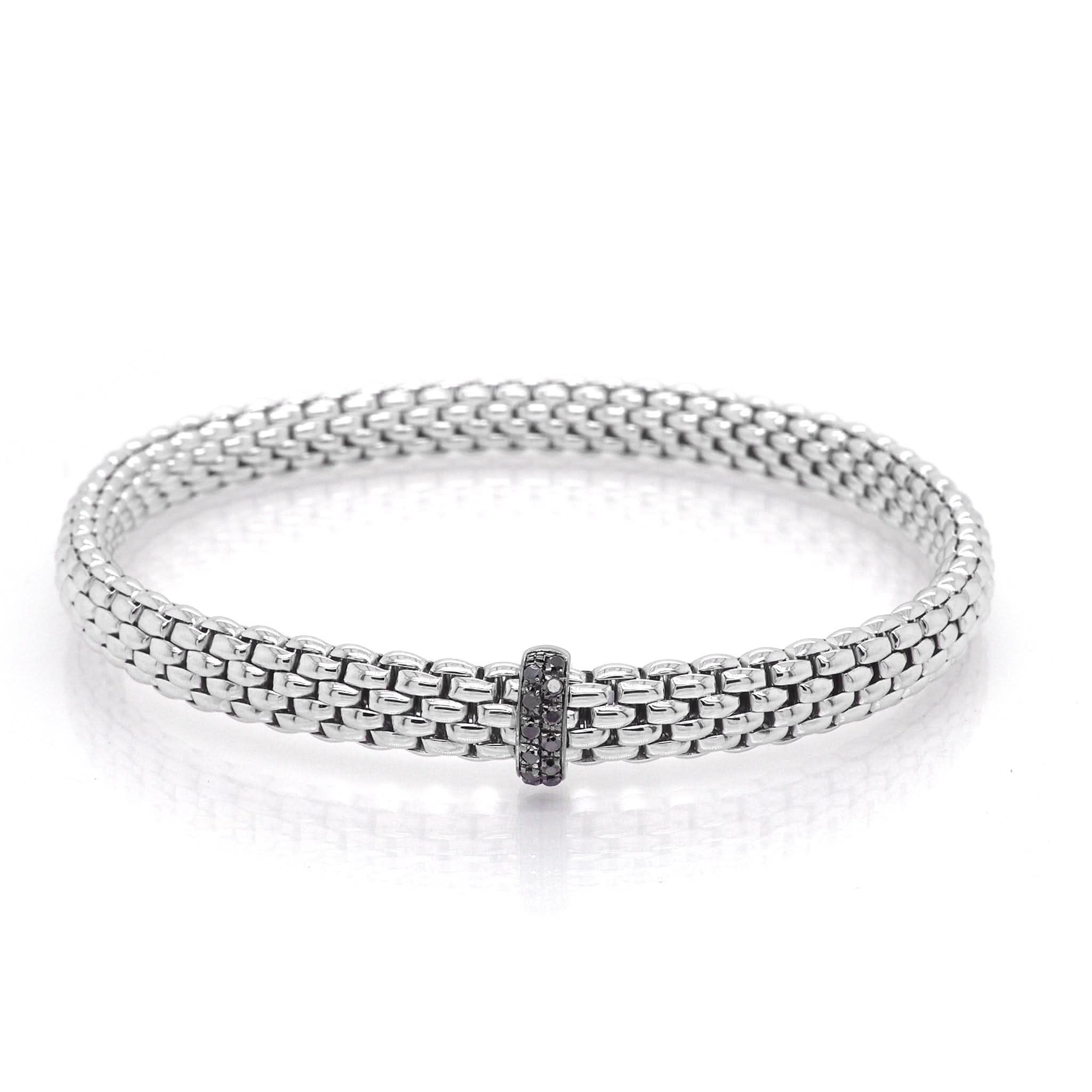 FOPE Jewellery FOPE 18ct White Gold Flex'It Vendome Bracelet with Black Diamond-Set Rondel