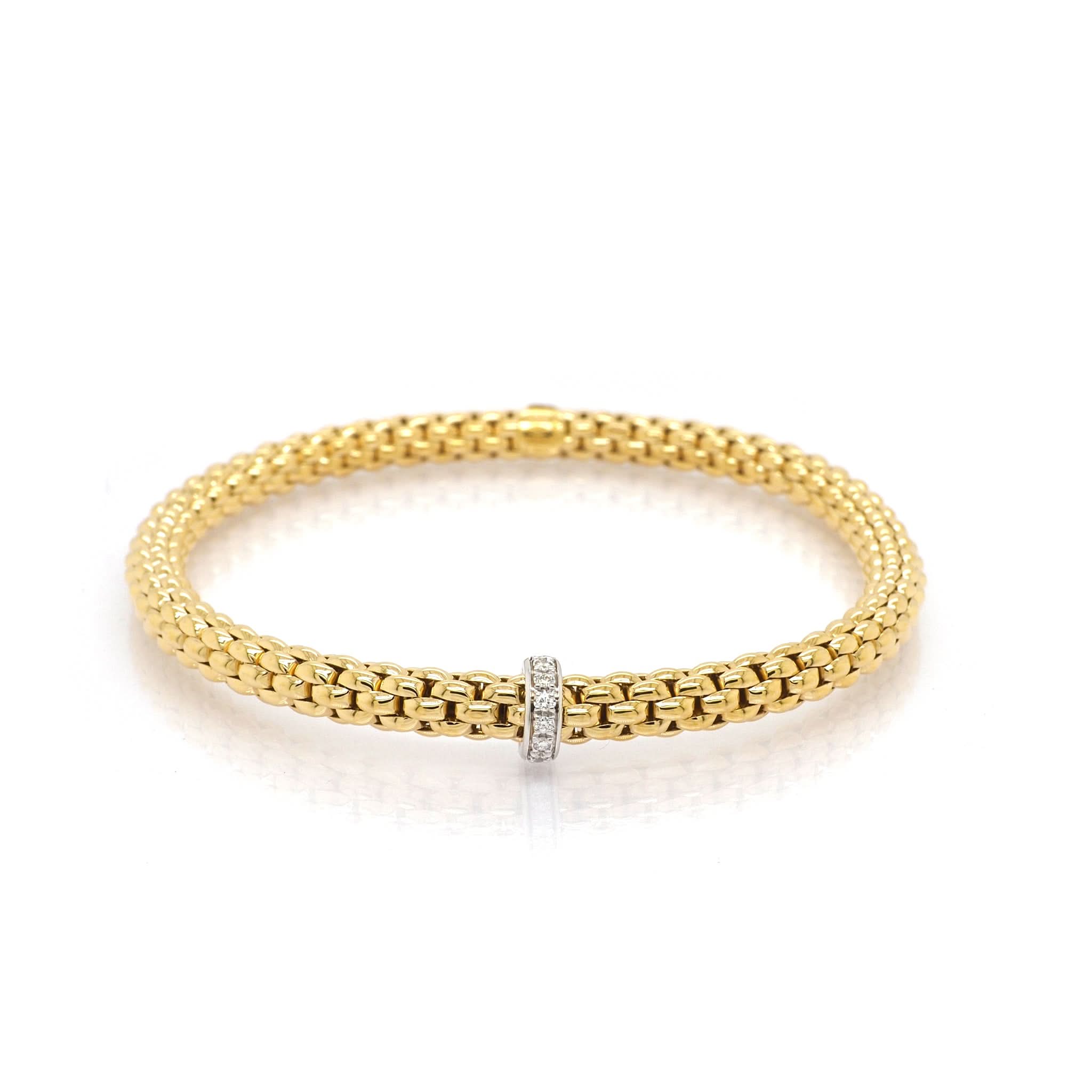 FOPE Jewellery FOPE 18ct Yellow Gold Stretch Bracelet with Diamond-Set Rondel