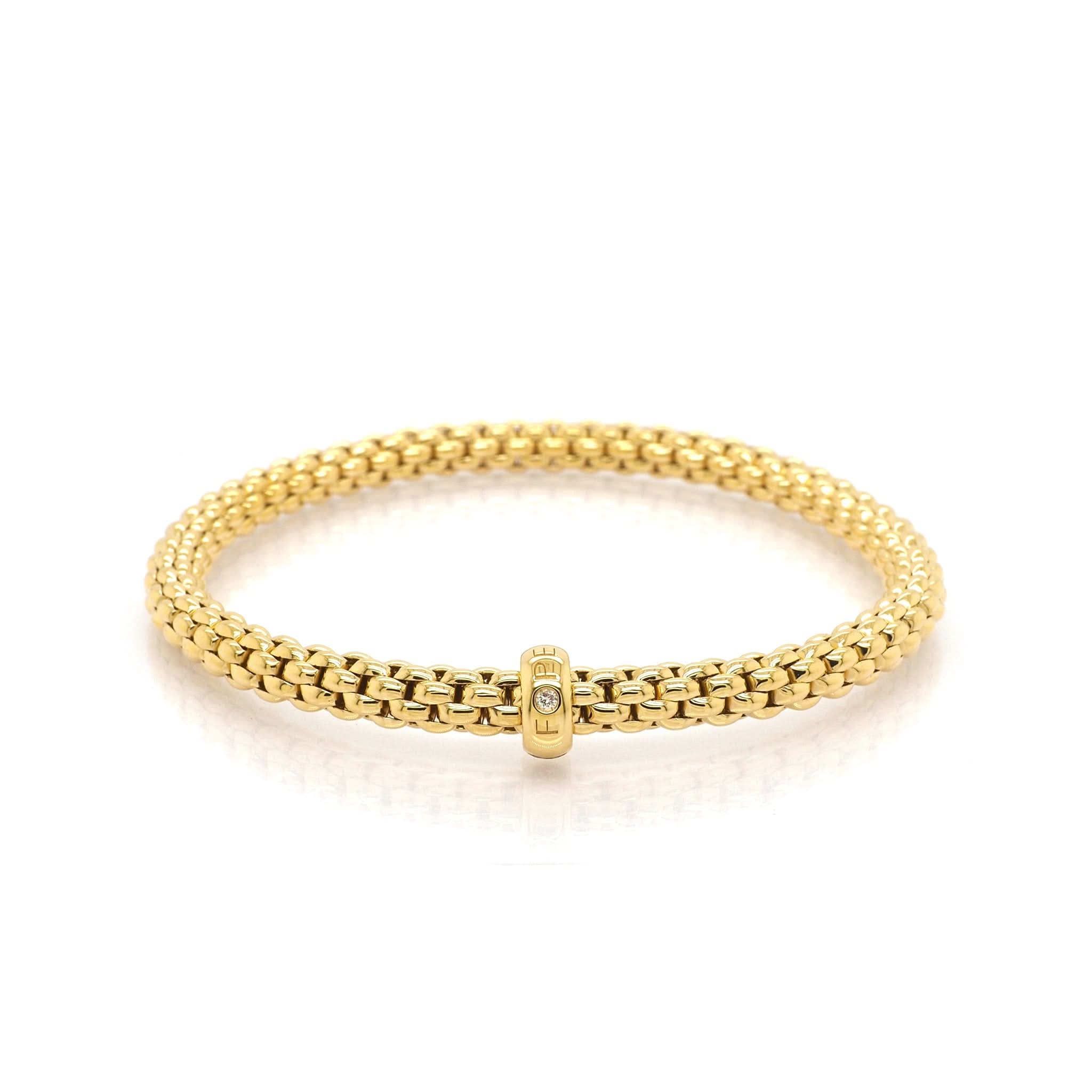 FOPE Jewellery FOPE 18ct Yellow Gold Stretch Rope Bracelet with Diamond-Set Rondel
