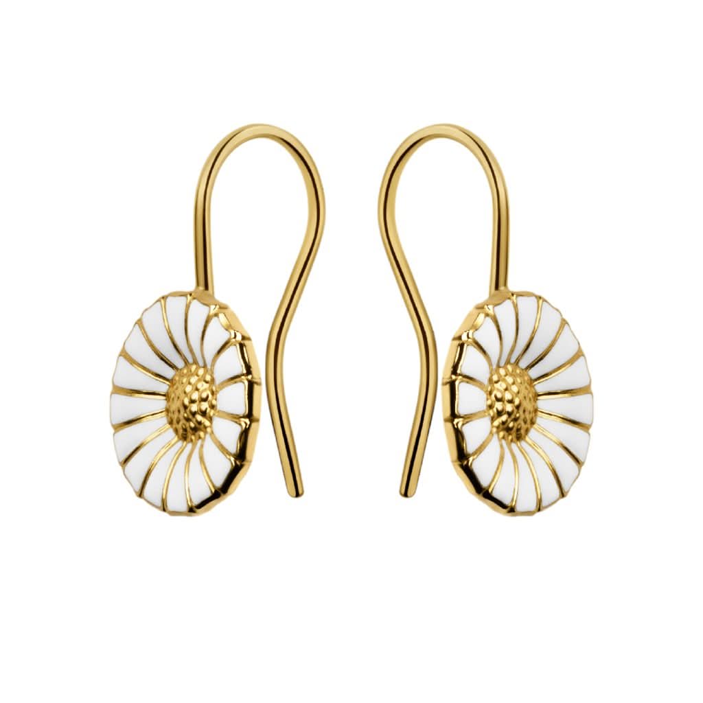 Georg Jensen Daisy Earrings Silver Gilt and White Enamel, Hook