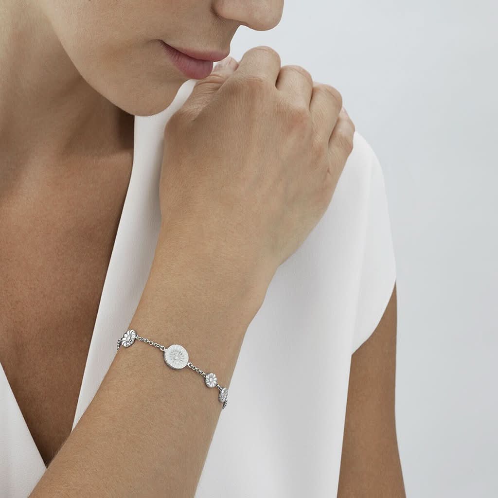 Georg Jensen Jewellery Georg Jensen Silver and White Enamel Daisy Bracelet 20001537