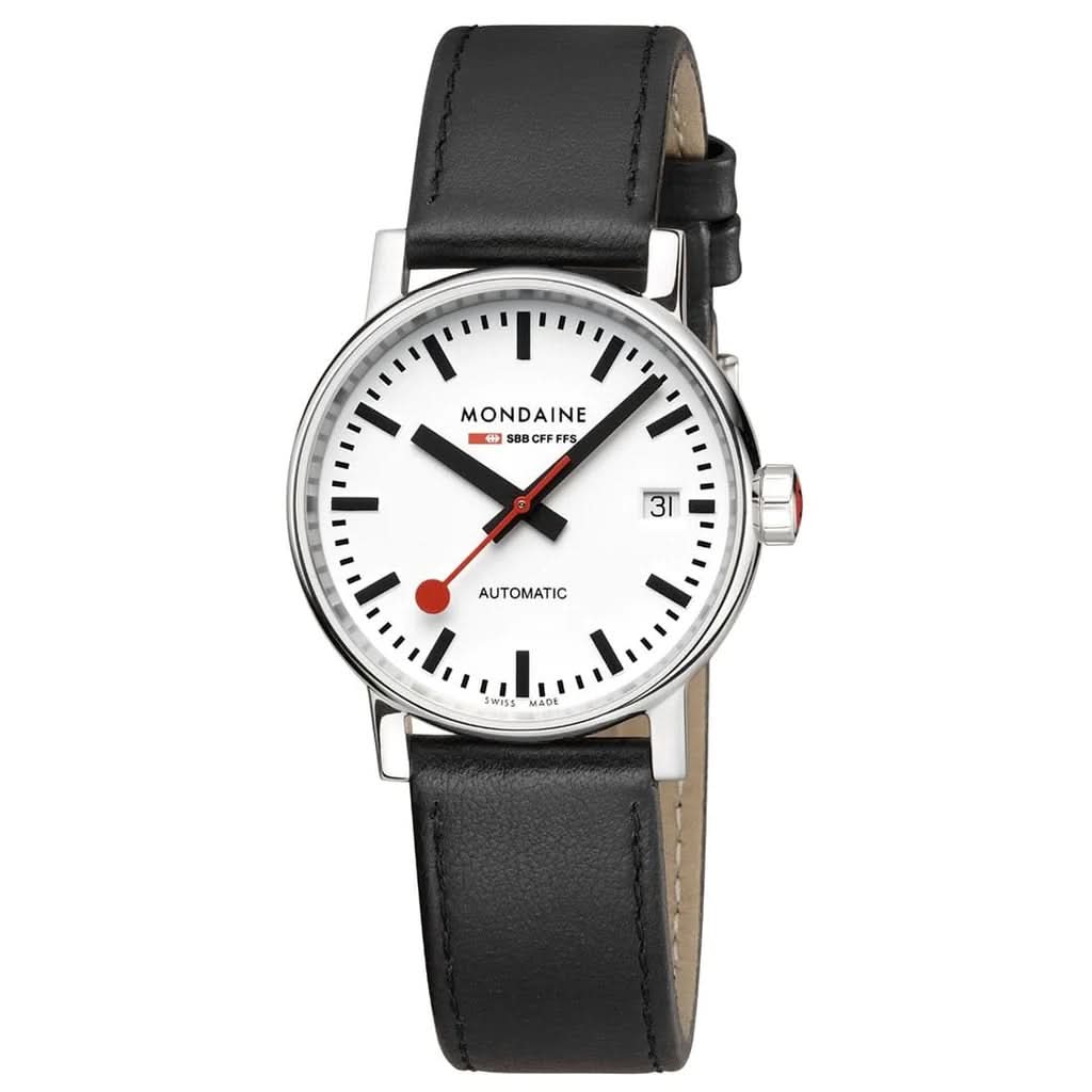 Mondaine Luxury Watches Black Mondaine evo2 Automatic Stainless Steel Watch with Black Leather Strap