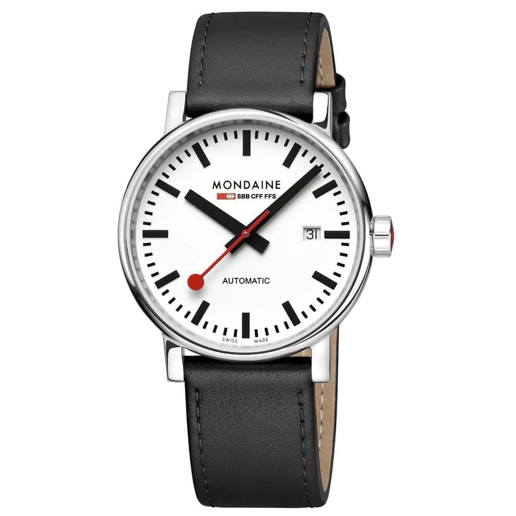 Mondaine Luxury Watches Black Mondaine evo2 Automatic Stainless Steel Watch with Black Leather Strap