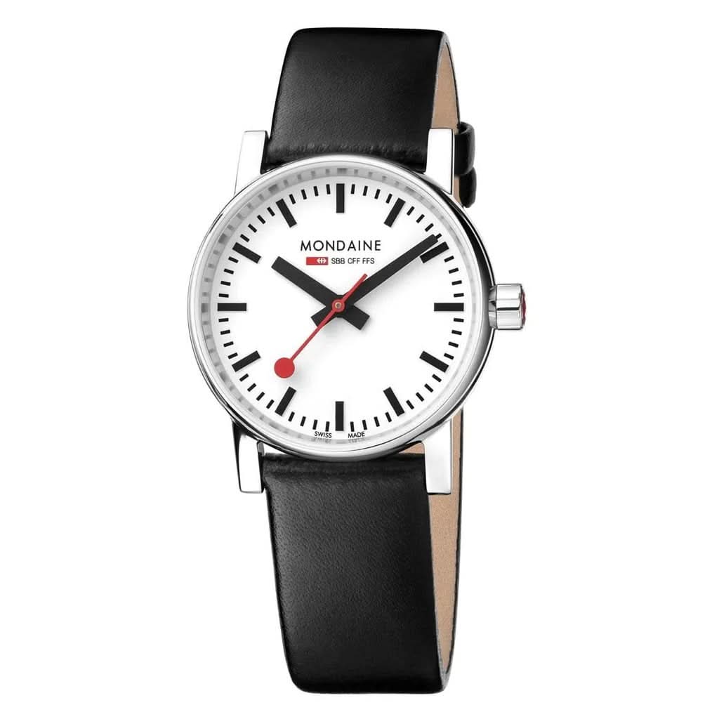 Mondaine Luxury Watches Mondaine evo2 Stainless Steel Watch with Black Leather Strap