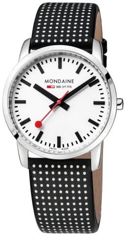 Mondaine Luxury Watches Mondaine Simply Elegant Steel Watch with Black Polka Dot Leather Strap