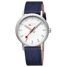 Mondaine Luxury Watches White Mondaine Classic Stainless Steel Watch with Deep Ocean Blue Leather Strap