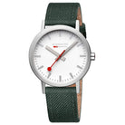 Mondaine Luxury Watches White Mondaine Classic Stainless Steel Watch with Park Green Leather Strap