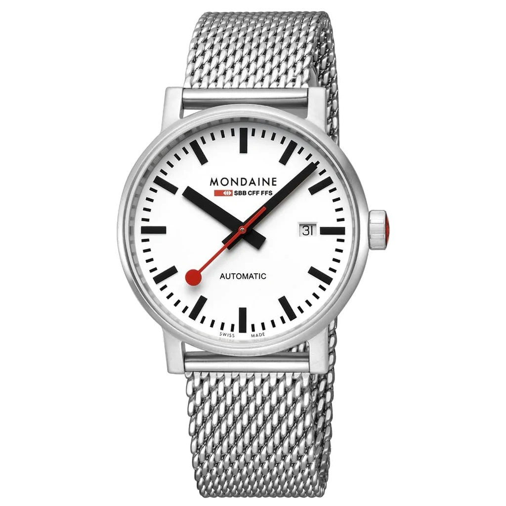 Mondaine Luxury Watches White Mondaine evo2 Automatic Stainless Steel Watch with Mesh Bracelet