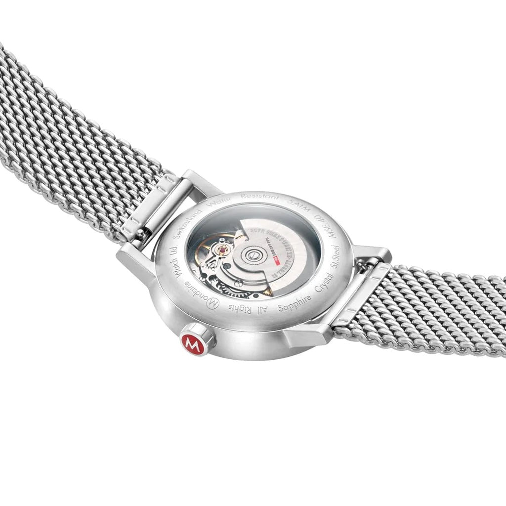 Mondaine Luxury Watches White Mondaine evo2 Automatic Stainless Steel Watch with Mesh Bracelet