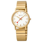 Mondaine Luxury Watches White Mondaine Gold Coloured Classic Silver Dial with Metal Bracelet