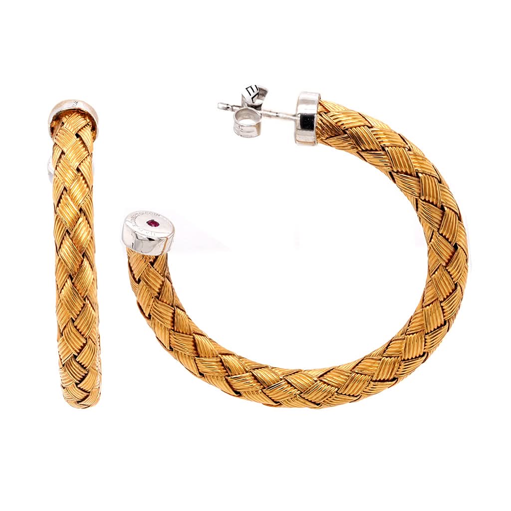 Ogden of Harrogate Designer Jewellery Yellow Gilt Plaited, Silver Hoop Earrings