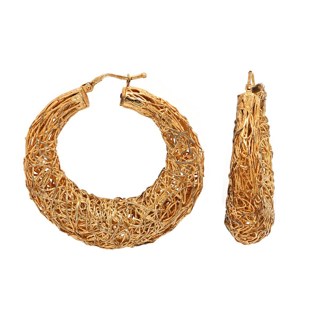 Ogden of Harrogate Designer Jewellery Yellow Gilt Roberto Coin, Silver Woven Hoop Earrings