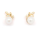 Ogden of Harrogate Jewellery 18ct Gold Cultured Pearl and Diamond Floral Style Earrings