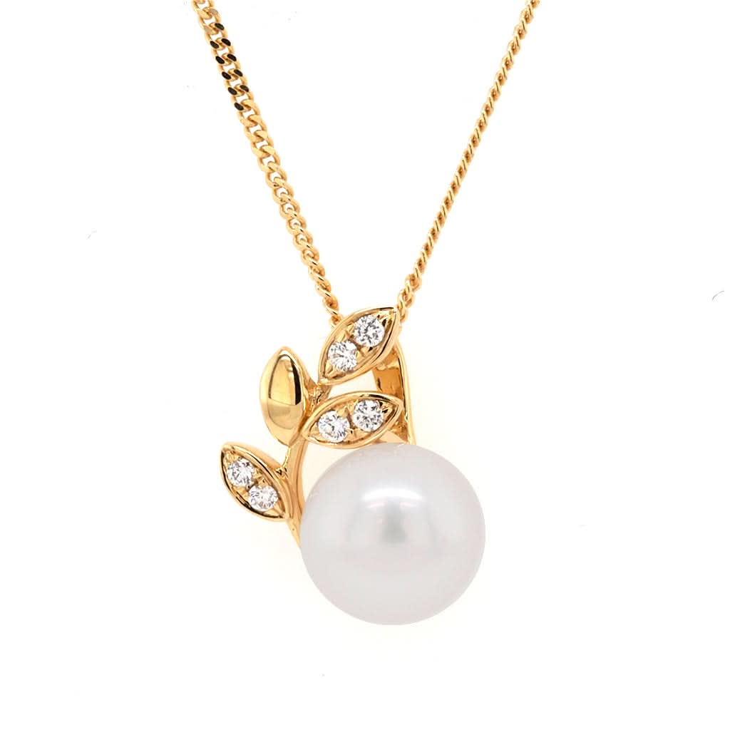 Ogden of Harrogate Jewellery 18ct Gold Cultured Pearl and Diamond Floral Style Pendant