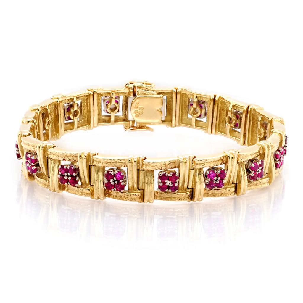 Ogden of Harrogate Jewellery 18ct Gold Link Bracelet set with Rubies