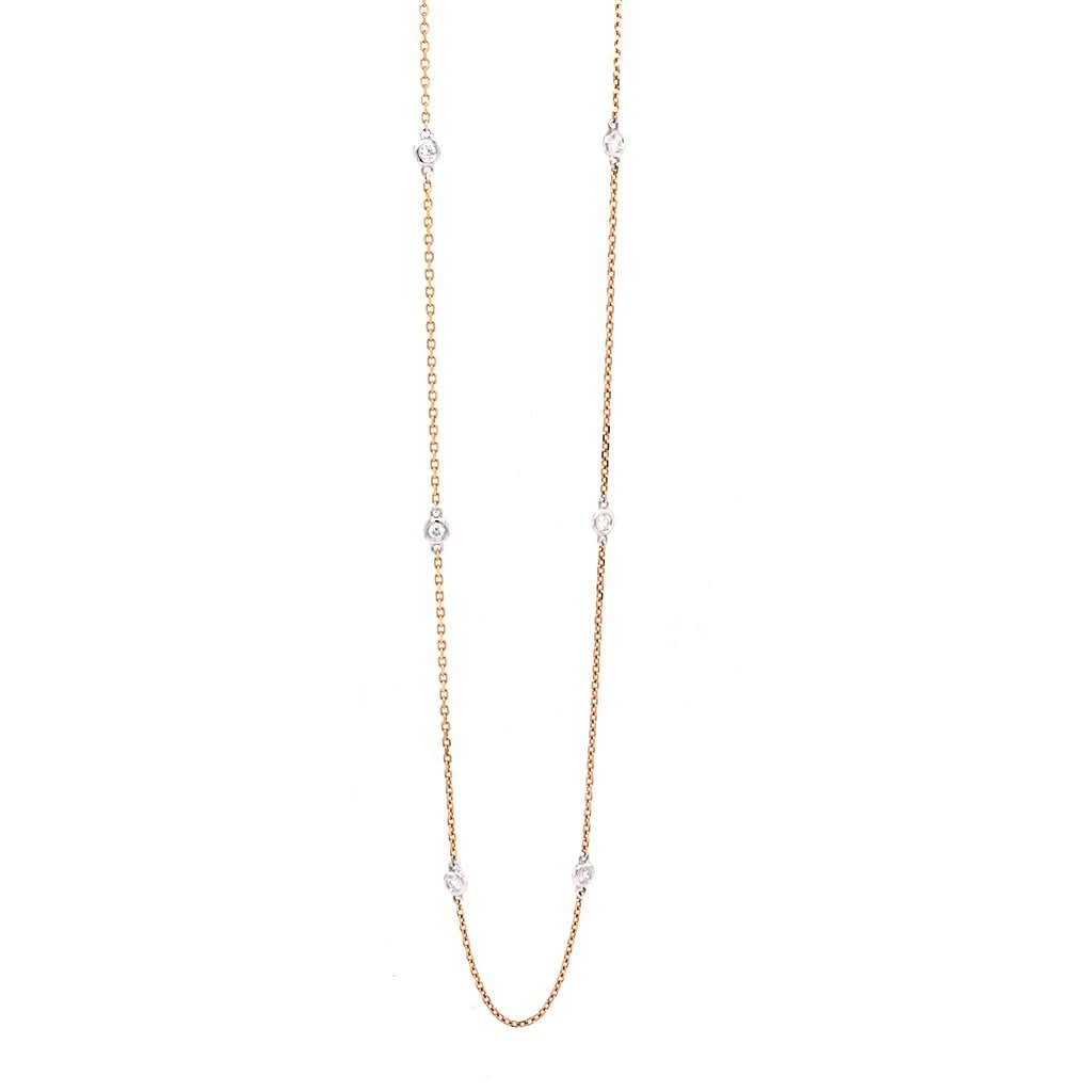 Ogden of Harrogate Jewellery 18ct Rose and White Gold Opera Length Chain with Spectacle Set Diamonds