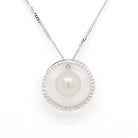 Ogden of Harrogate Jewellery 18ct White Gold, Akoya Cultured Pearl and Diamond Circle Pendant on Chain
