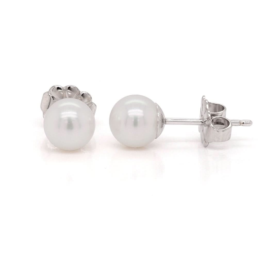Ogden of Harrogate Jewellery 18ct White Gold Akoya Cultured Pearl Stud Earrings, 5.5x6mm