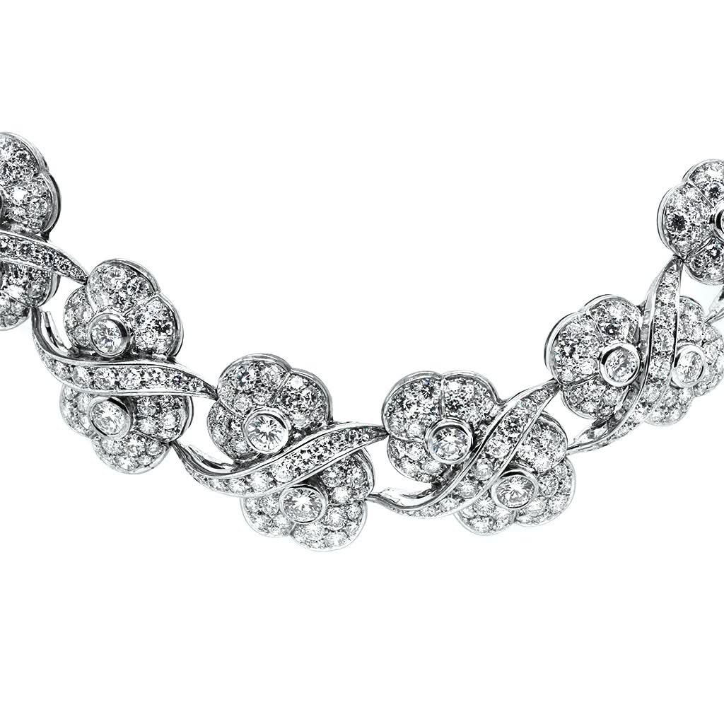Ogden of Harrogate Jewellery 18ct White Gold and Diamond Ornate Link Flat Collarette Necklace