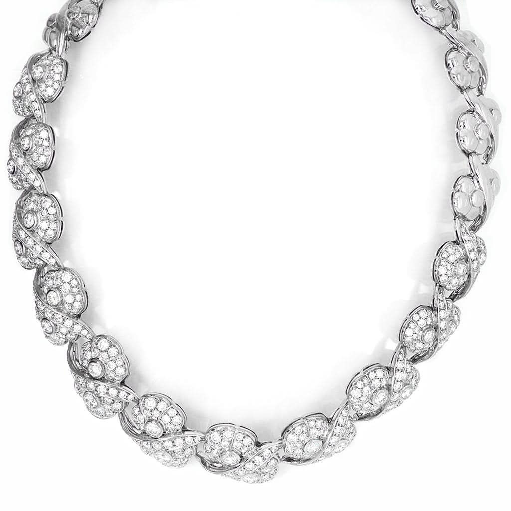 Ogden of Harrogate Jewellery 18ct White Gold and Diamond Ornate Link Flat Collarette Necklace