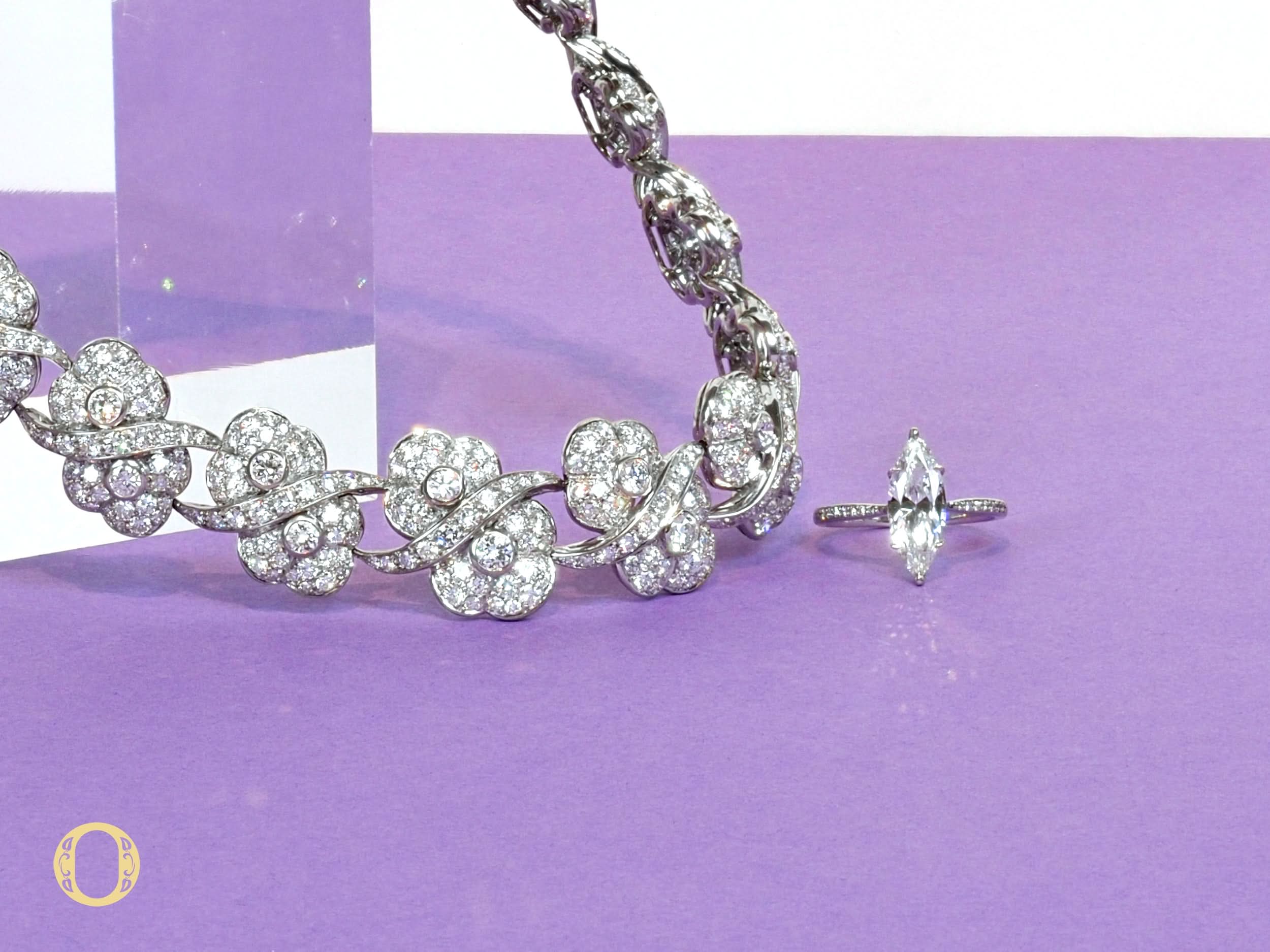 Ogden of Harrogate Jewellery 18ct White Gold and Diamond Ornate Link Flat Collarette Necklace