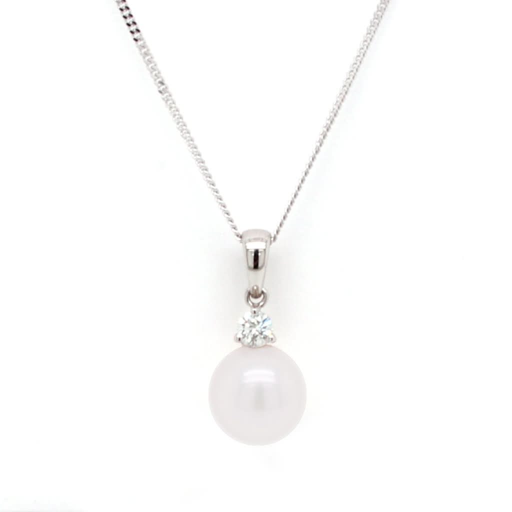 Ogden of Harrogate Jewellery 18ct White Gold, Cultured Pearl and Diamond Pendant on Chain