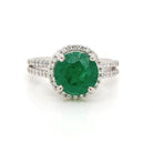 Ogden of Harrogate Jewellery 18ct White Gold, Emerald and Diamond Cluster Ring with Diamond-Set Shoulders, Emerald 2.18cts