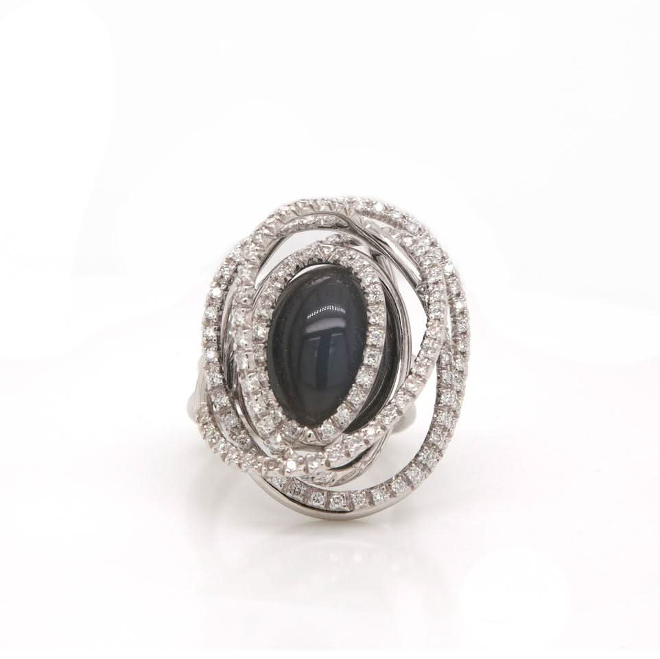 Ogden of Harrogate Jewellery 18ct White Gold Moonstone and Diamond Set Orbital Ring