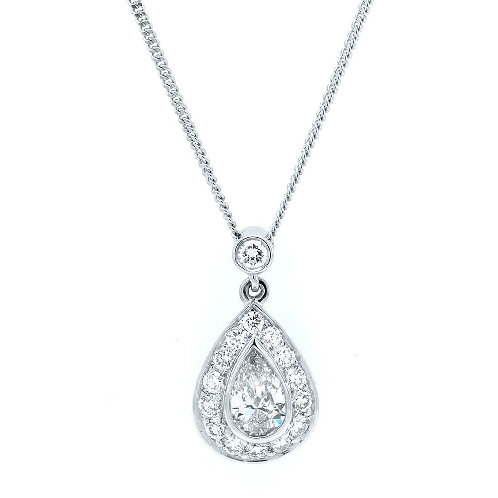 Ogden of Harrogate Jewellery 18ct White Gold Pear Shaped Diamond Cluster Necklace