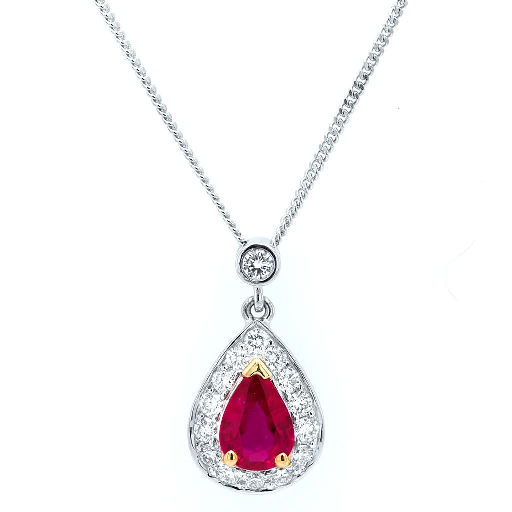Ogden of Harrogate Jewellery 18ct White Gold Pear Shaped Ruby Cluster Necklace