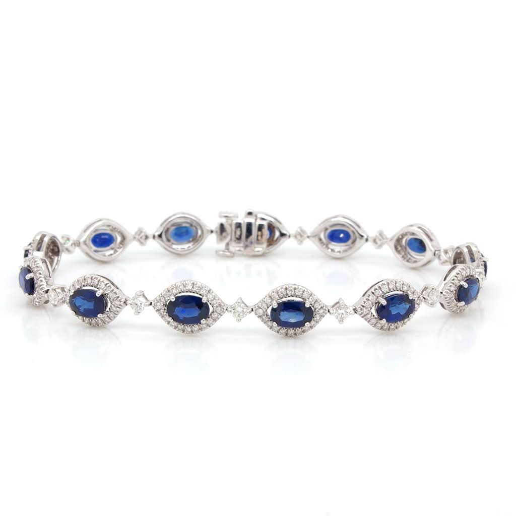 Ogden of Harrogate Jewellery 18ct White Gold Sapphire and Diamond Cluster Bracelet