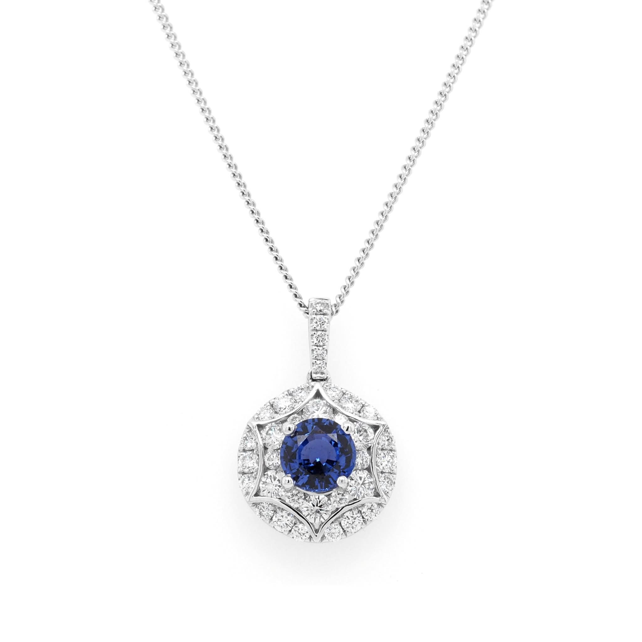 Ogden of Harrogate Jewellery 18ct White Gold Sapphire and Diamond Cluster Pendant