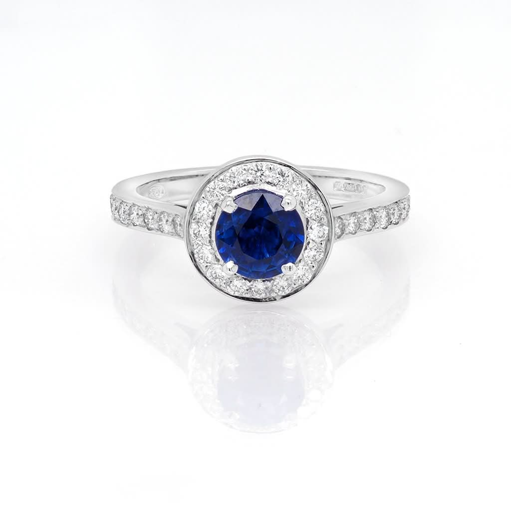 Ogden of Harrogate Jewellery 18ct White Gold, Sapphire and Diamond Cluster Ring With Diamond-Set Shoulders