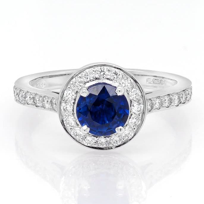 Ogden of Harrogate Jewellery 18ct White Gold, Sapphire and Diamond Cluster Ring With Diamond-Set Shoulders