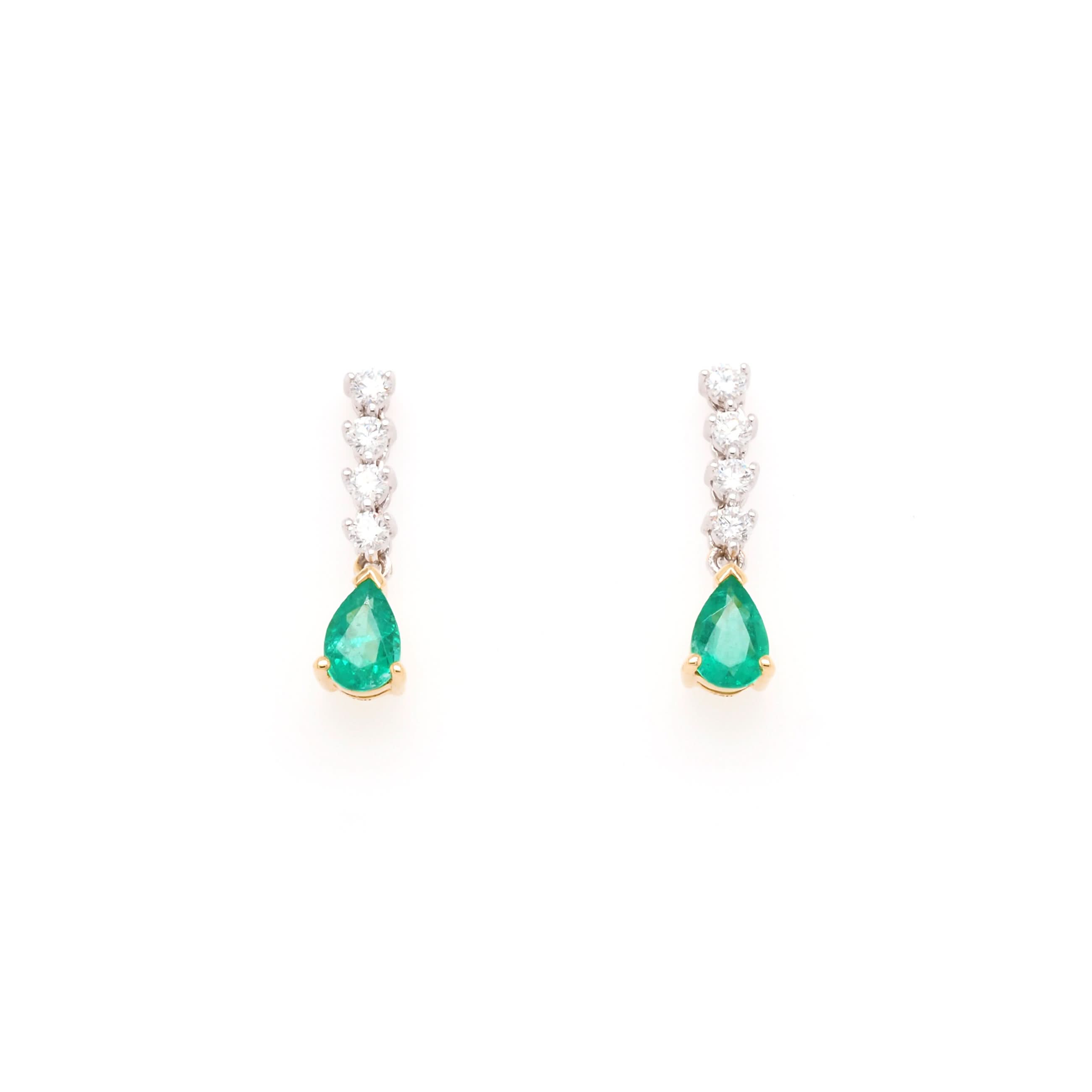 Ogden of Harrogate Jewellery 18ct Yellow Gold 5-Stone Emerald and Diamond Drop Earrings