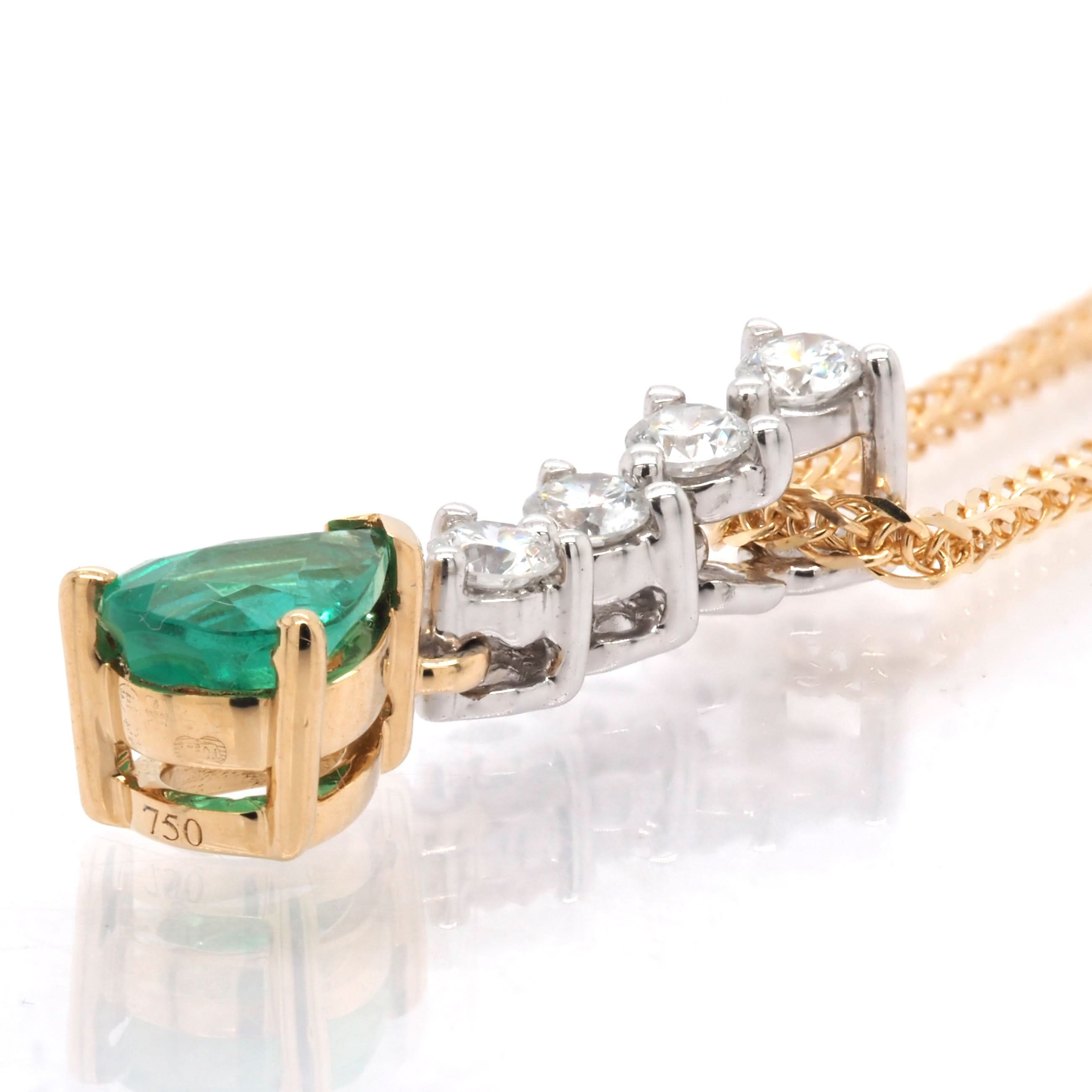 Ogden of Harrogate Jewellery 18ct Yellow Gold 5-Stone Emerald and Diamond Drop Pendant and Chain
