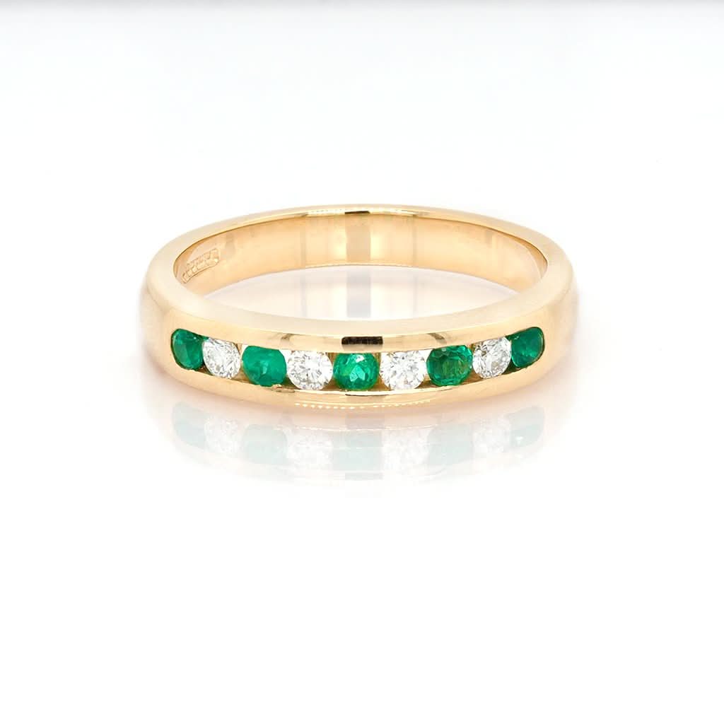 Ogden of Harrogate Jewellery 18ct Yellow Gold, Emerald and Diamond Half Eternity Ring, Emeralds 0.21cts