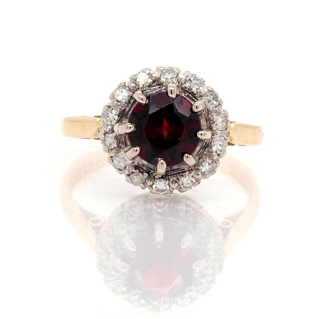 Ogden of Harrogate Jewellery 18ct Yellow Gold Garnet and Diamond Cluster Ring