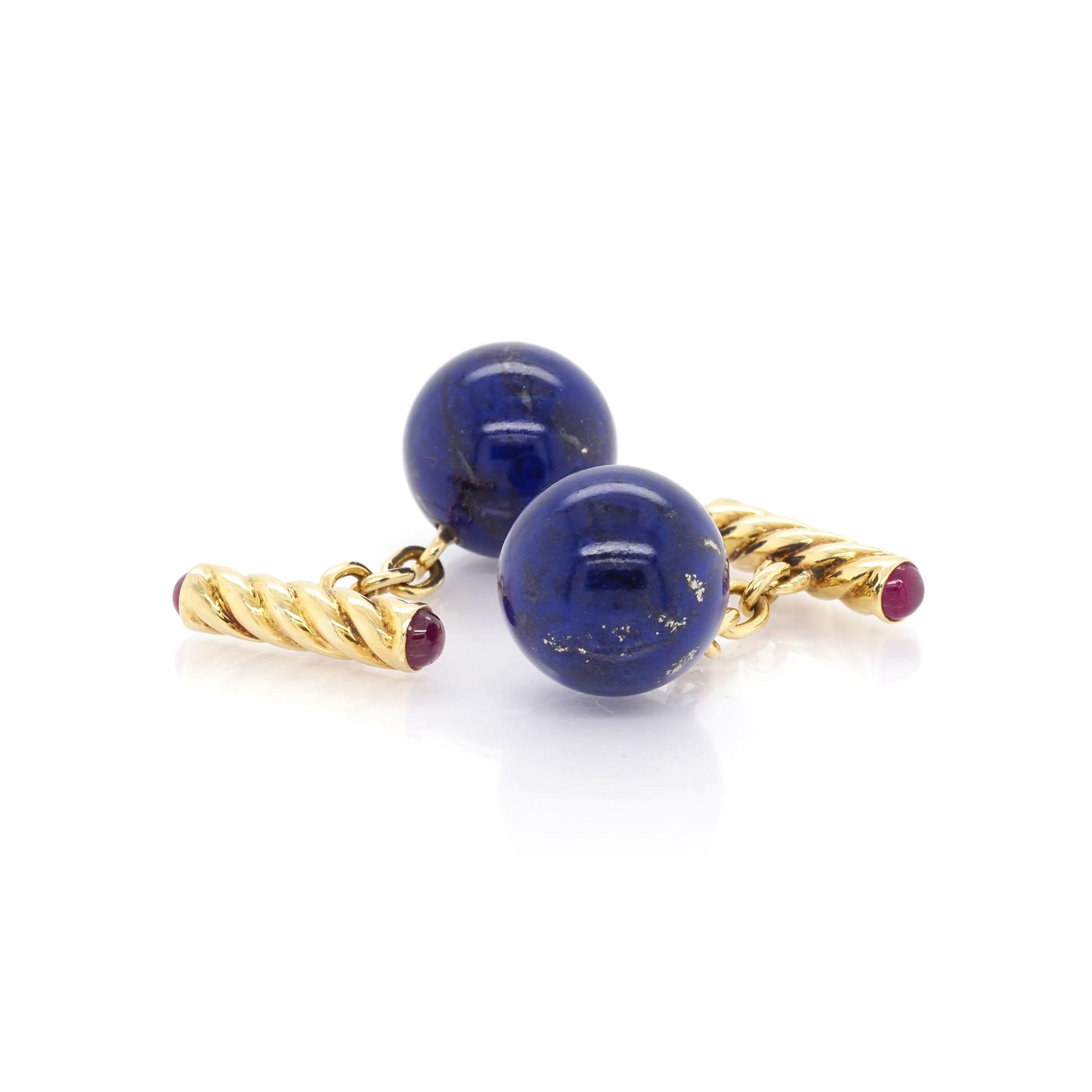 Ogden of Harrogate Jewellery 18ct Yellow Gold Lapis Ball Cufflinks