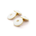 Ogden of Harrogate Jewellery 18ct Yellow Gold White Enamel Chain Cufflinks Set with Diamonds, c.1930