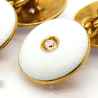 Ogden of Harrogate Jewellery 18ct Yellow Gold White Enamel Chain Cufflinks Set with Diamonds, c.1930