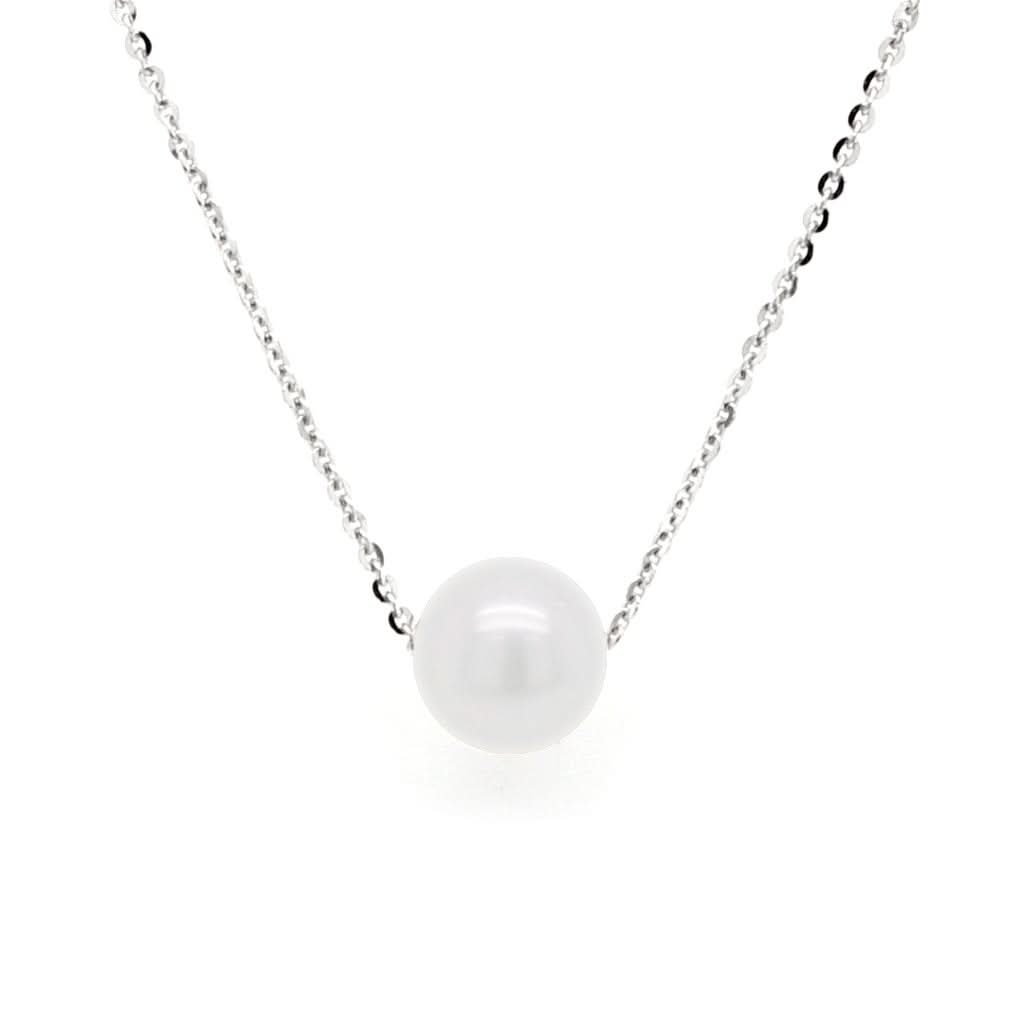 Ogden of Harrogate Jewellery 9ct White Gold Chain with Free Floating Akoya Cultured Pearl, 7mm