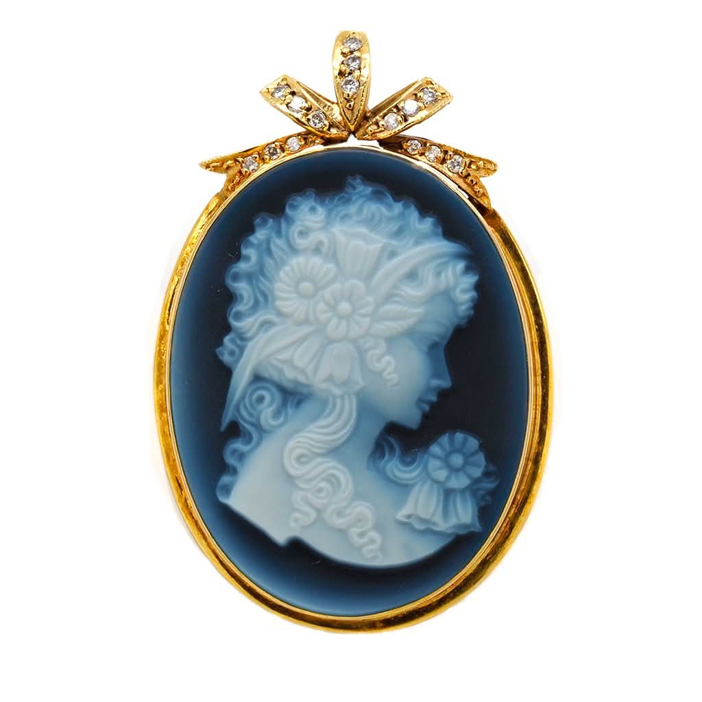 Ogden of Harrogate Jewellery 9ct Yellow Gold, Blue Carved Cameo Brooch