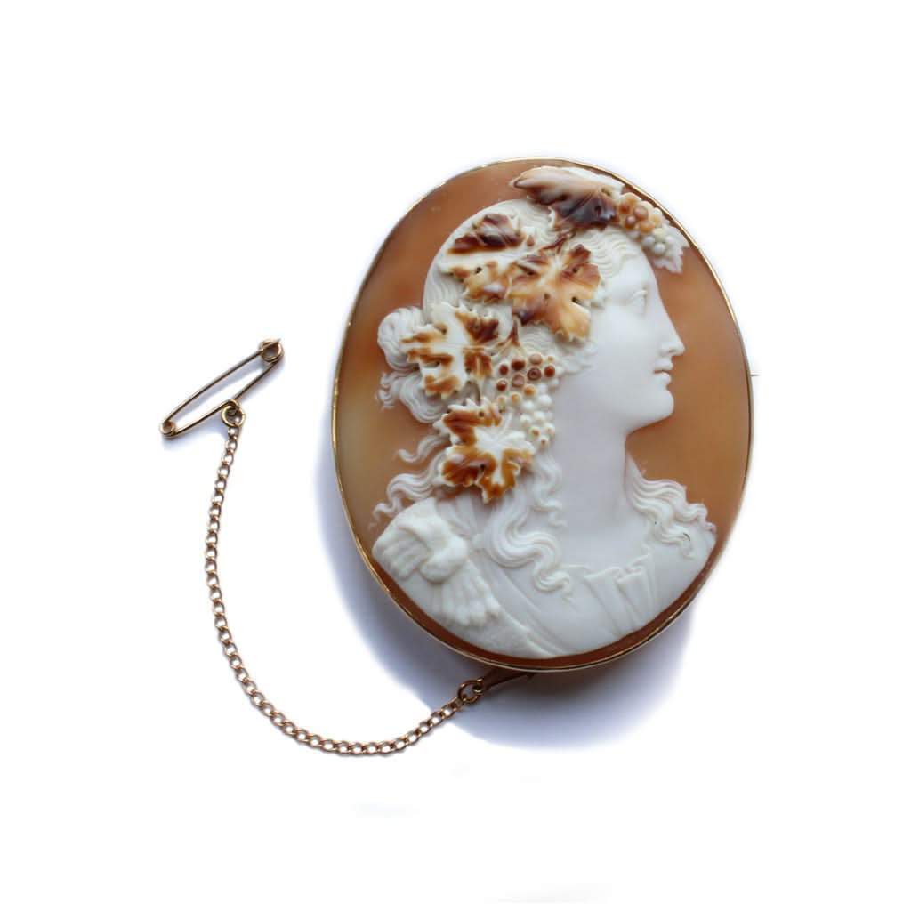 Ogden of Harrogate Jewellery A 9ct yellow gold, cameo brooch ft. Bacchus 'god of wine'