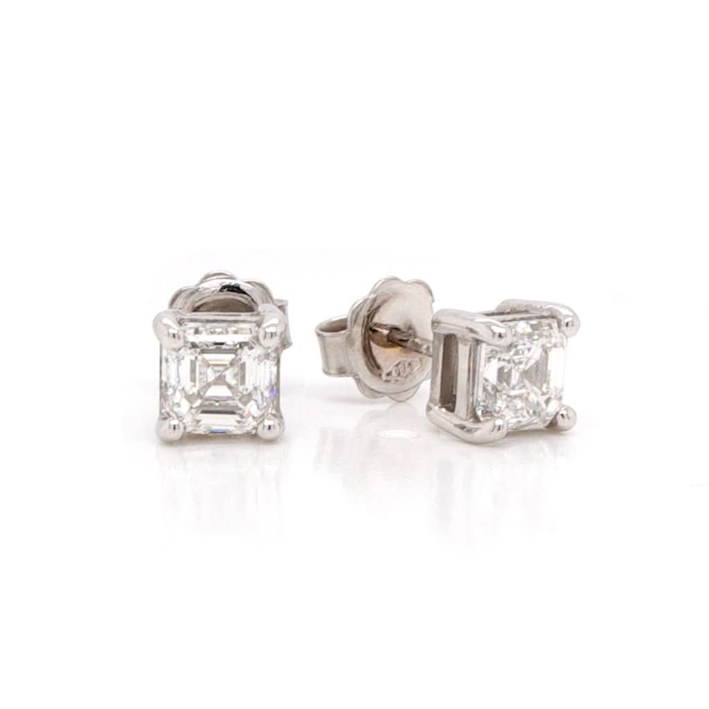 Ogden of Harrogate Jewellery A Pair of 18ct White Gold and Square Emerald Cut Diamond Single Stone Earrings