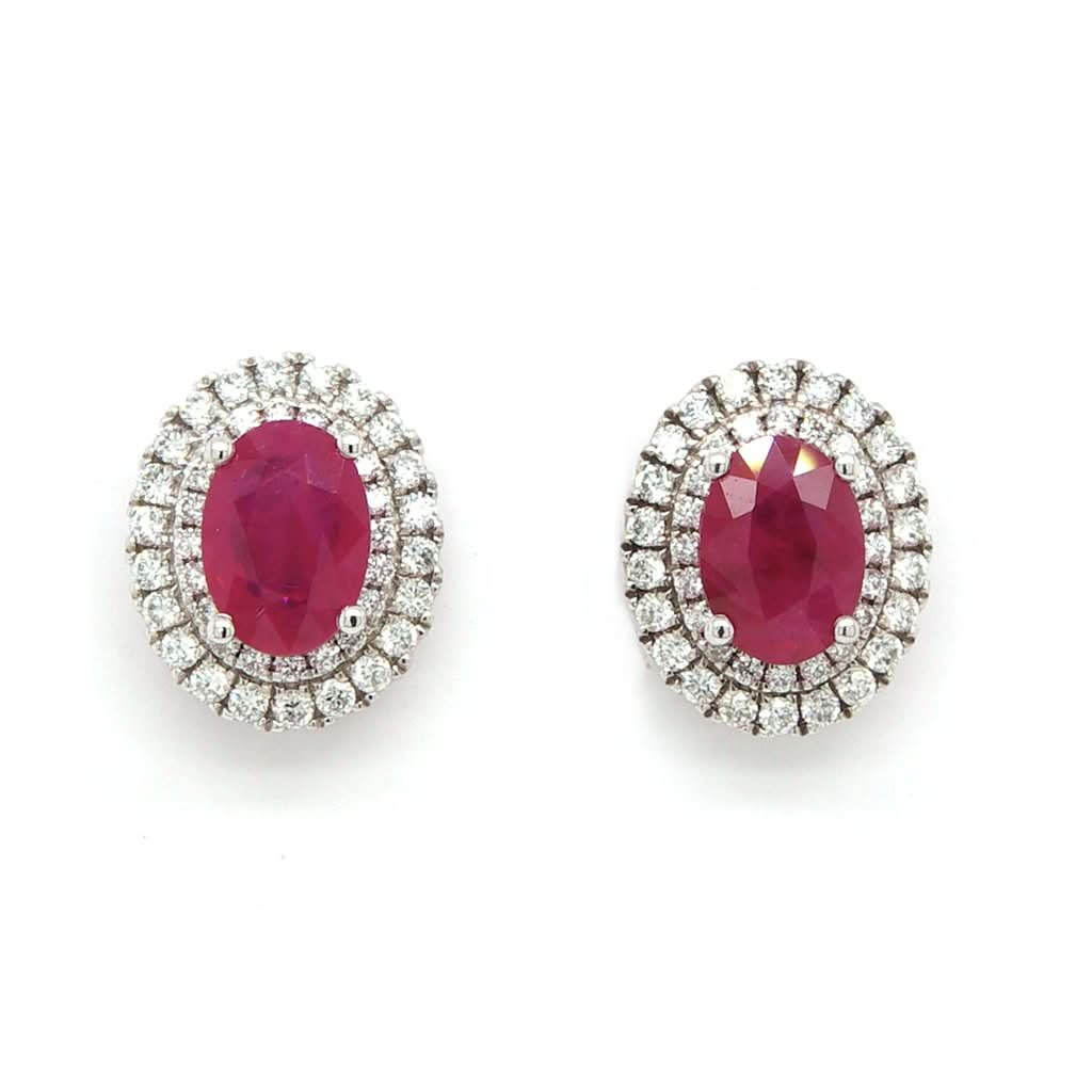 Ogden of Harrogate Jewellery A Pair of 18ct White Gold, Ruby and Diamond Cluster Earrings