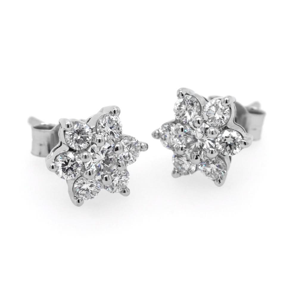 Ogden of Harrogate Jewellery A Pair of Platinum Diamond Flower Earrings