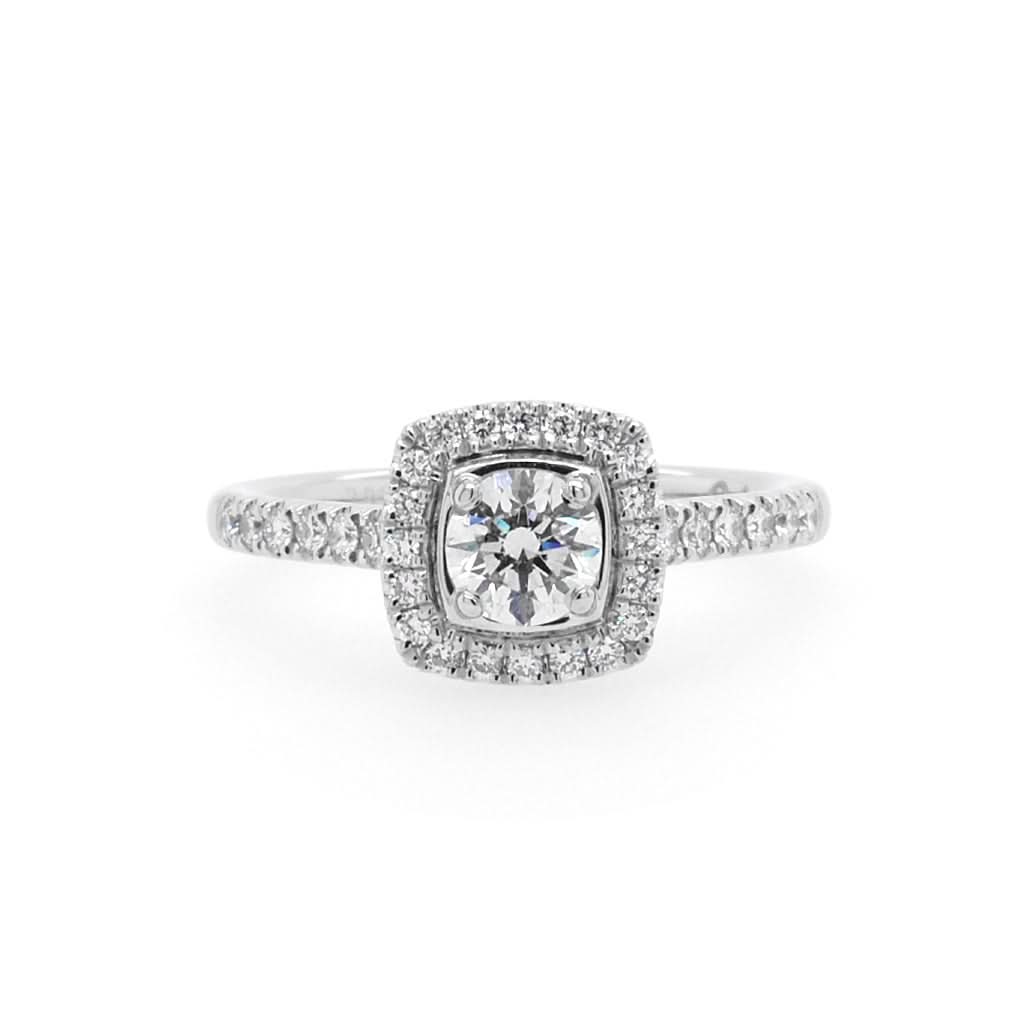 Ogden of Harrogate Jewellery A Platinum Brilliant-Cut Round Diamond Cluster Ring with Diamond Shoulders