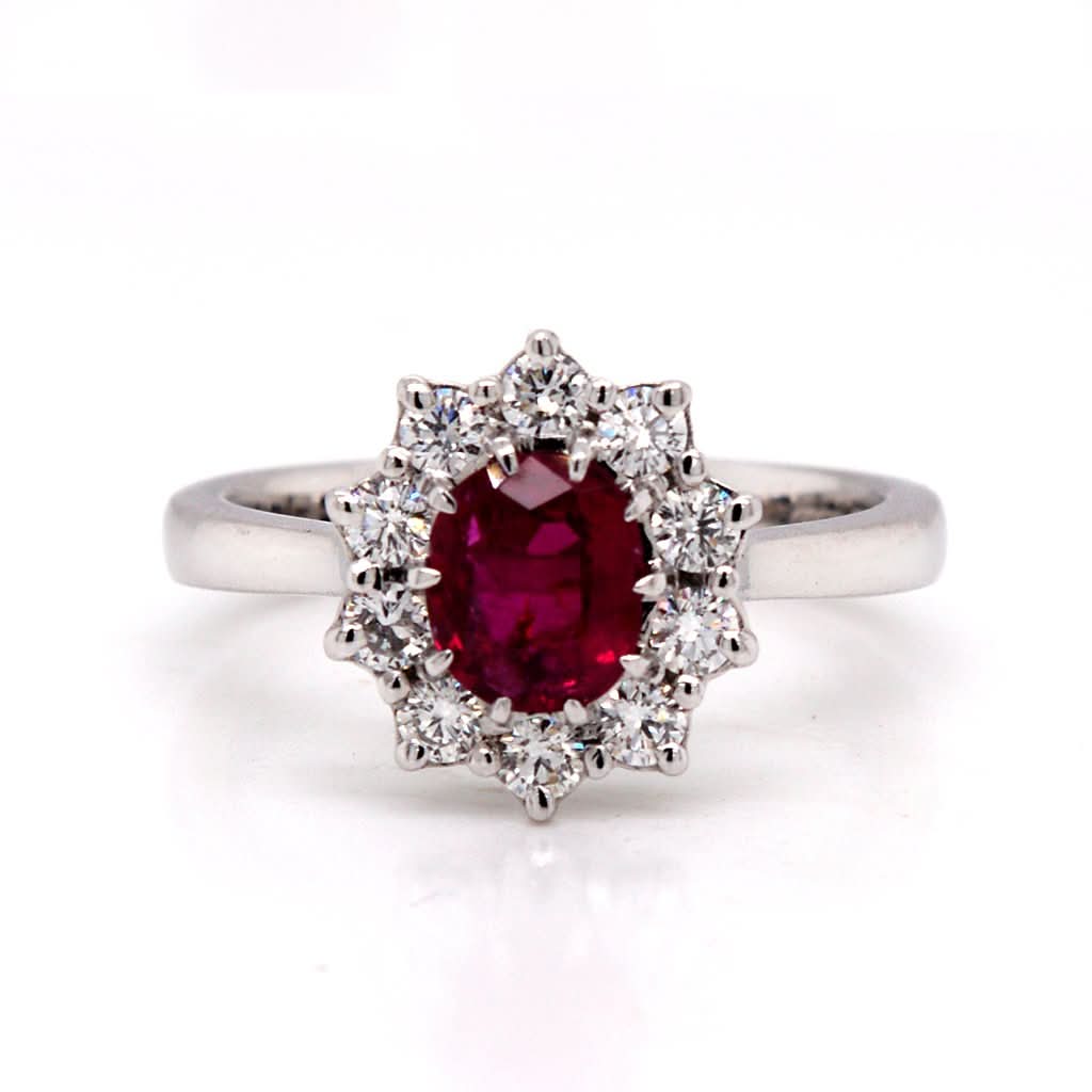 Ogden of Harrogate Jewellery A Platinum Ruby and Diamond Cluster Ring