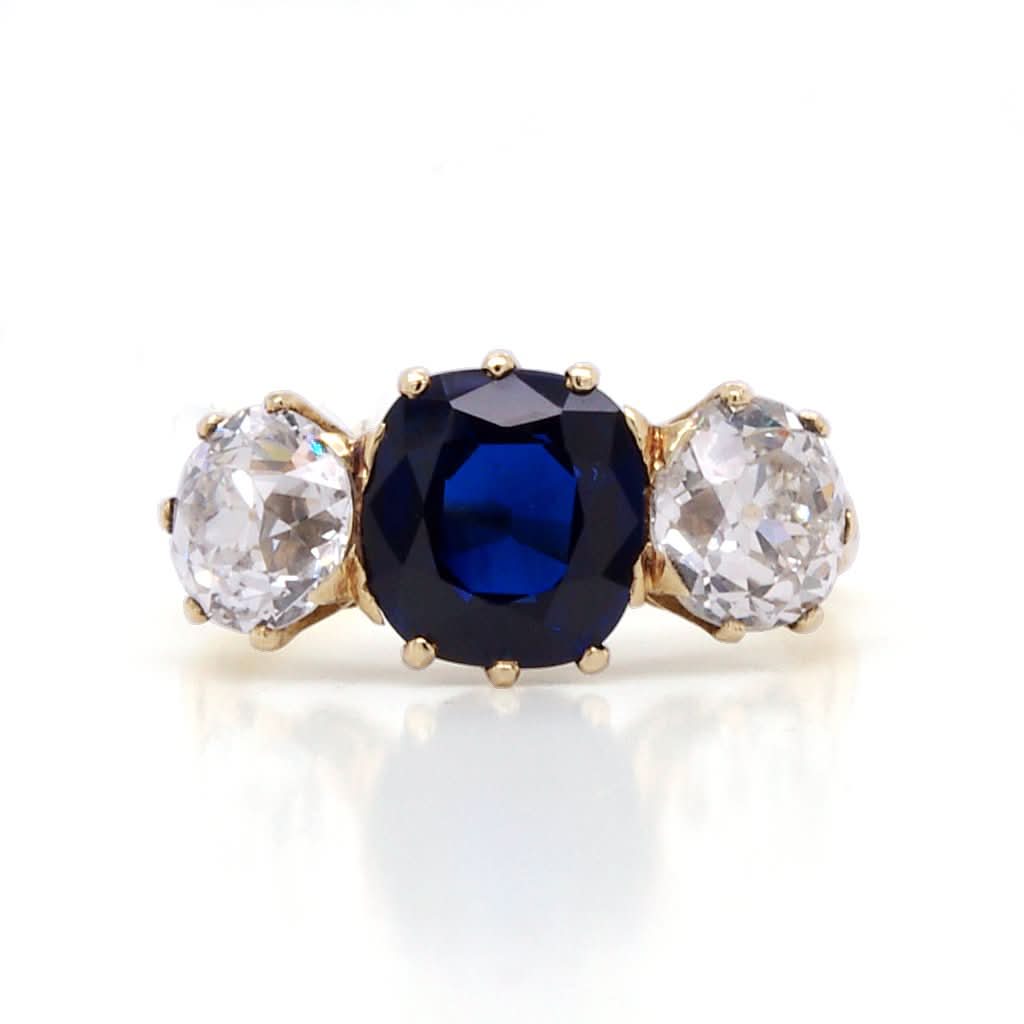Ogden of Harrogate Jewellery A Sapphire and Diamond Three stone Ring, Circa 1900